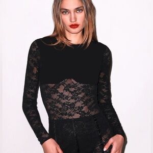 Fleur Du Mal Black Lace Bodysuit